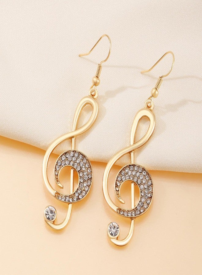 Kawailay 2 Pairs Music Note Earrings Rhinestone Music Note Dangle Earrings Treble Clef Drop Earrings for Women - Gold - Image 4